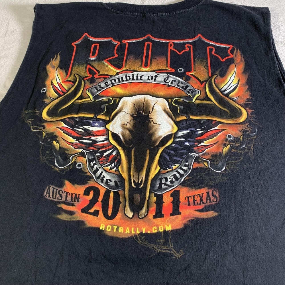 ROT Biker Rally Shirt Mens 3XL Black Skull Graphic Austin Texas 2011 Sleeveless